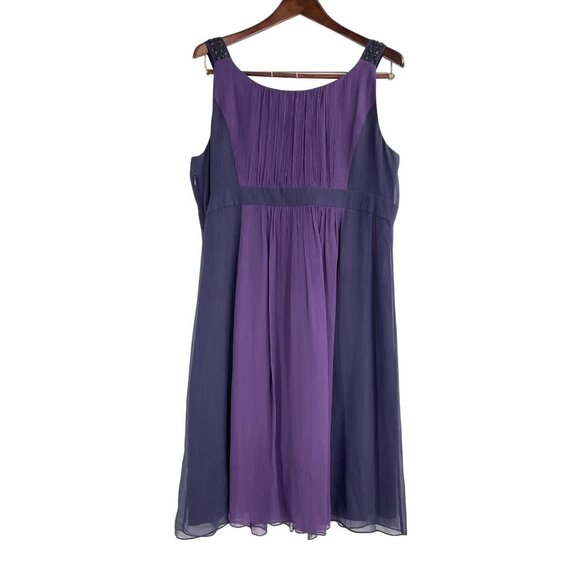 Boden Sleeveless Formal Chiffon Dress Size 14 100% Silk Purple Embellished Waist - Picture 2 of 9